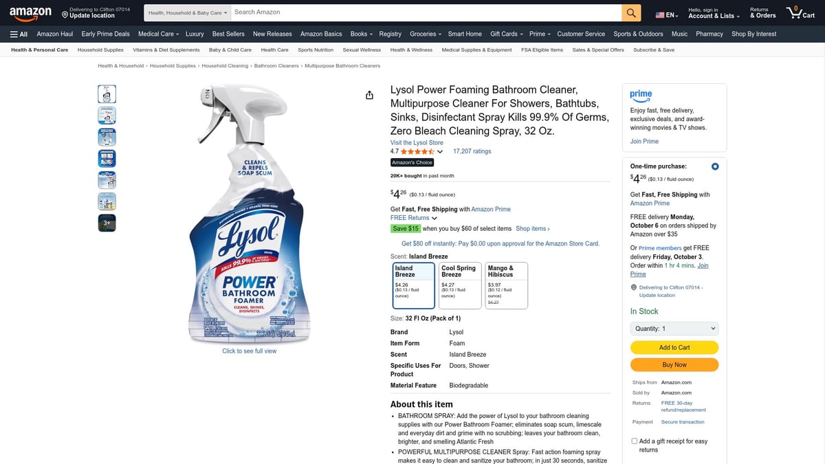 Top 7 Picks for the Best Cleaner to Clean Shower in 2025 - Lysol Power Bathroom Foamer